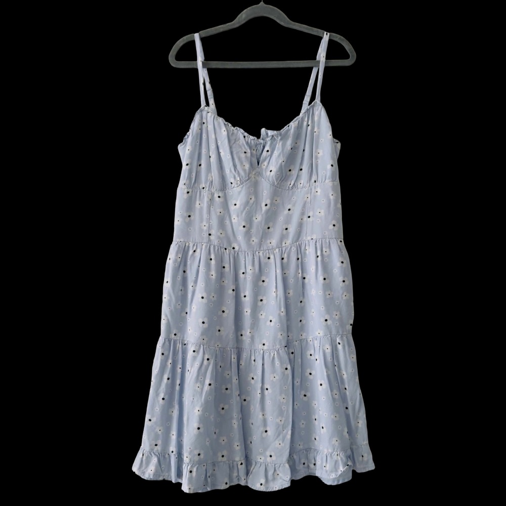 Blue Floral Mini Dress Size Medium Ditsy Daisy Tiered Cottagecore Sundress Chic